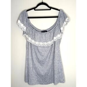 Tommy Hilfiger Off Shoulder Top Faux Lace Trim Ruffle Blouse Heather Blue Sz 3X